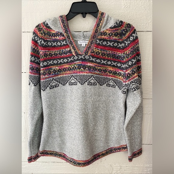 NorthStyle Sweaters - NorthStyle Gray Fair Isle Knit Wool Blend Multicolor Pullover Hoodie Sweater S